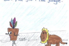 corky page7: "He looked back and saw Tuka but no Maya. He had escaped from the jungle."<br />felt tip on paper