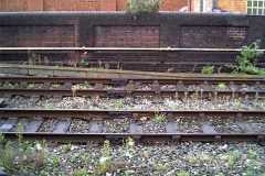 The railway line from Stockport station platform. Dull but not raining.